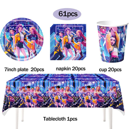Hot K-Pop Birthday Party Decoration Set Kids Tableware Balloons Cups Plates Napkins Cake Topper Banner Gift Bag - Party Supplies