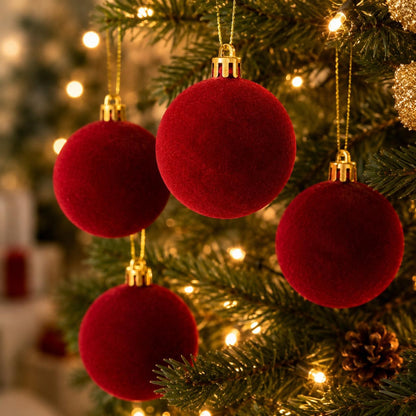 10pcs Burgundy Velvet Christmas Balls, Perfect Choice for Home Decor Tree Ornaments - Halloween, Thanksgiving, Birthday