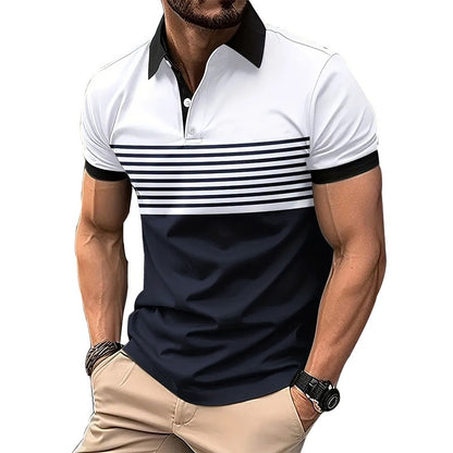 Men Summer New Fashion Short Sleeve Sport Lapel Casual Button Polo Shirt .