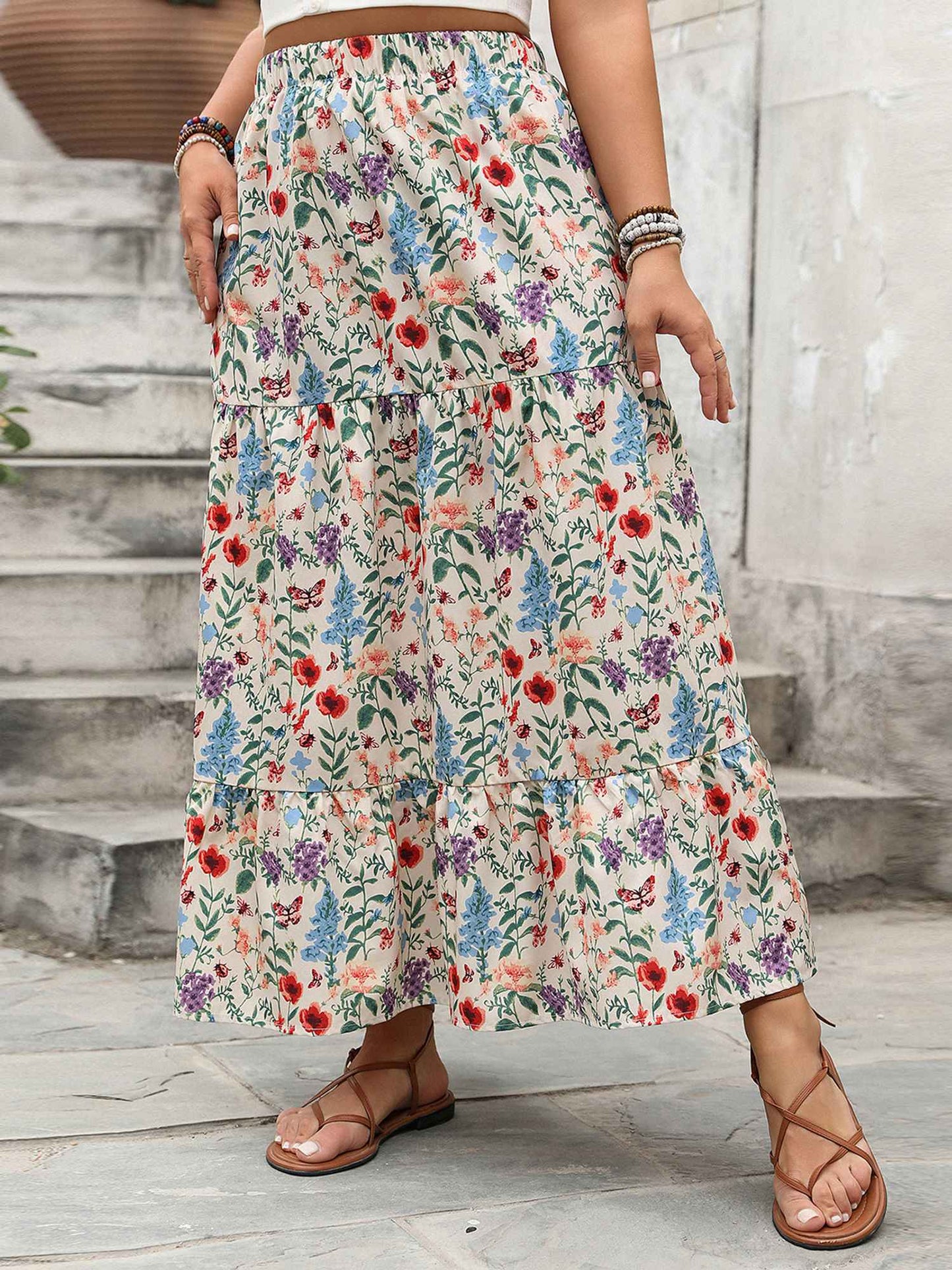 Women s Vintage Boho Style Maxi Skirt with Elastic Waistband Flowy Floral Print Summer Skirt for Casual Daily Wear