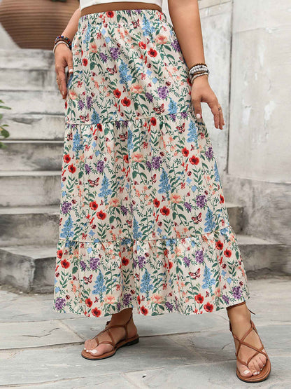 Women s Vintage Boho Style Maxi Skirt with Elastic Waistband Flowy Floral Print Summer Skirt for Casual Daily Wear