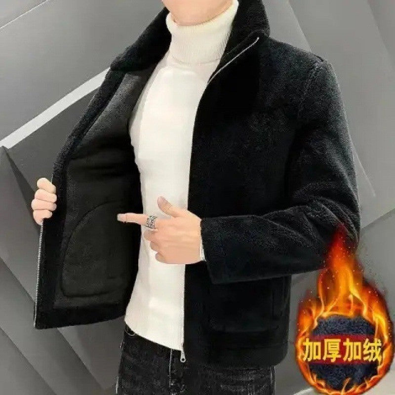 2025 Autumn/winter Korean Edition New Men's Lamb Wool Coat High Collar Thick Wool Men's Cotton Coat Trendy Coat Wholesale