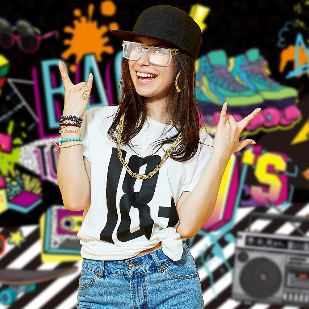 80s 90s Costume Outfit Set Big Gold Chain 80s/90s Rapper Accessories Glasses Bracelet Hip Hop Fancy Dress Costumes for Men Women