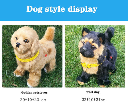 Novo brinquedo de simulação de cachorro elétrico com controle de voz, que anda, acena a cabeça, toca música e é um robô de pelúcia para crianças.