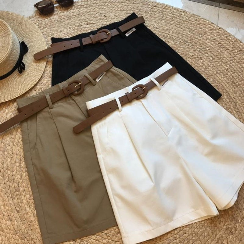 [Delivery belt] Summer new wide leg shorts Thin cotton A-frame shorts Office ladies classic loose casual zipper shorts for women