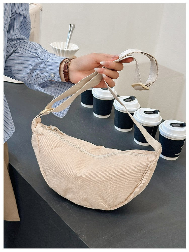 Solid Color Corduroy Women's Hobos Shoulder Bag Retro Casual Female Crossbody Bags Ladies Daily Travel Handbags Messenger Bag