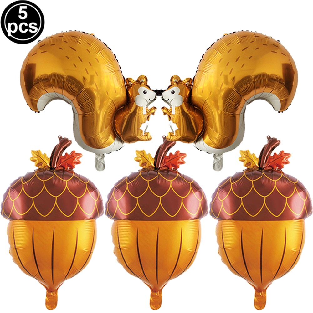 Cartoon Animal Standing Squirrel Balloon Pinecone Shaped Aluminum Film Balloon Forest Theme Baby Shower Birthday Party Decor