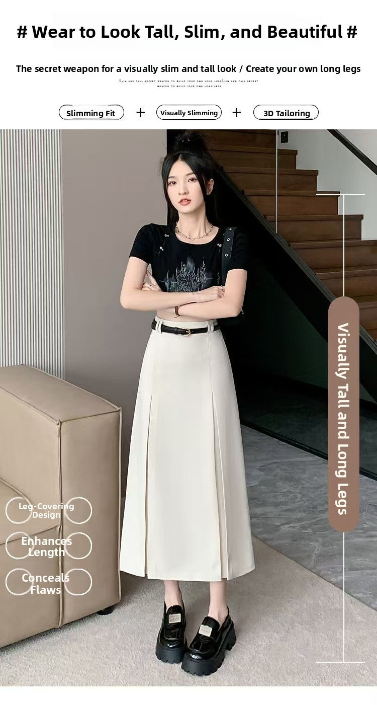 plus Size Suit Skirt Women Summer New Elastic High Waist Slim A-Line Skirt Belly Cover Pleated Skirt Korean Sle Casual Wear