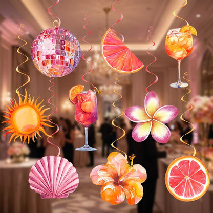 Orange Hawaiian Luau Flowers Lemon Citrus Garland Banner Tropical Aperol Spritz Cocktail Beach Bar Honeycomb ornament Decor