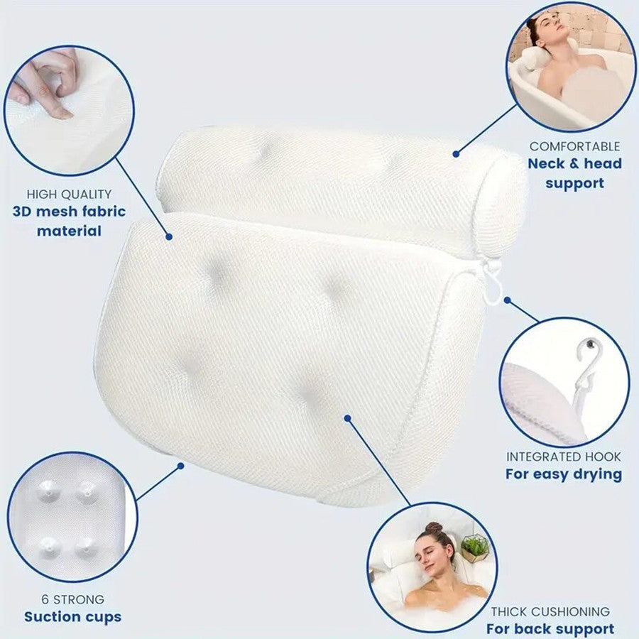 1 spa bathtub pillow with anti slip suction cups for neck and back support, bathtub/bathroom accessory