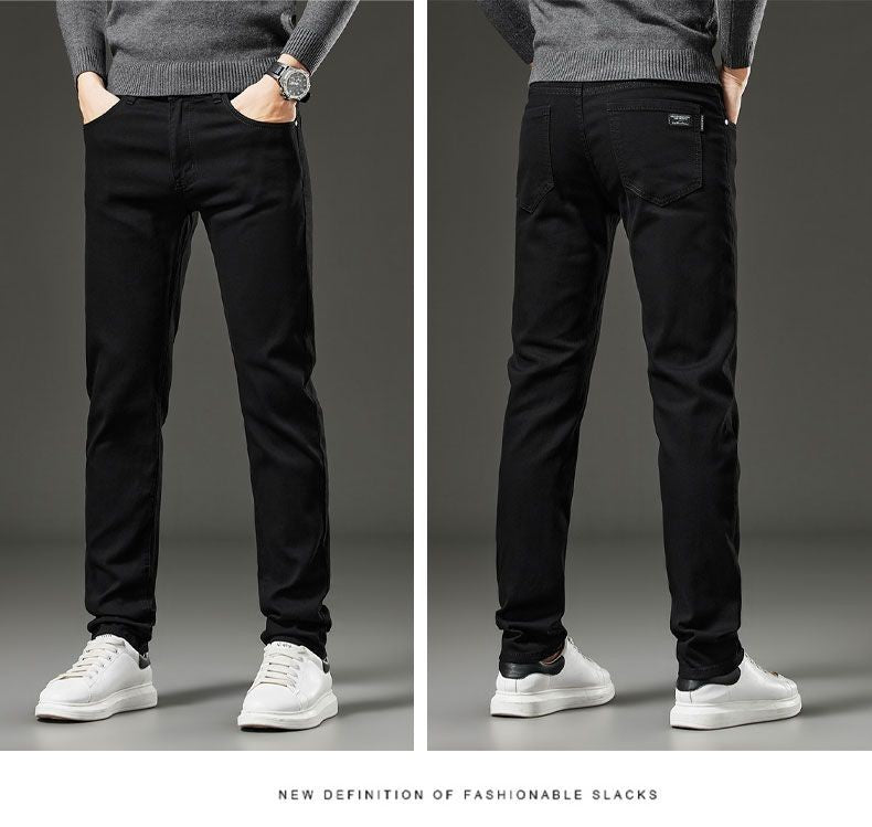 Men's autumn and winter hot jeans elastic small straight leg pants black gray micro elastic zipper fashionable versatile jeans