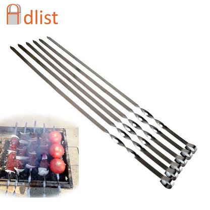6-12pcs 21.6'' 55CMBBQ Skewers Stainless Steel Large Flat Barbecue Needle Shish Kabob Metal Skewer Set Handle BBQ Forks Tools