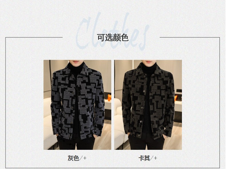 Winter Thicken Warm Wool Blends Jacket Men Fashion Plaid Casual Coat Slim Lapel Streetwear Overcoat Social Men Clothing 2022