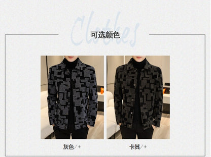 Winter Thicken Warm Wool Blends Jacket Men Fashion Plaid Casual Coat Slim Lapel Streetwear Overcoat Social Men Clothing 2022