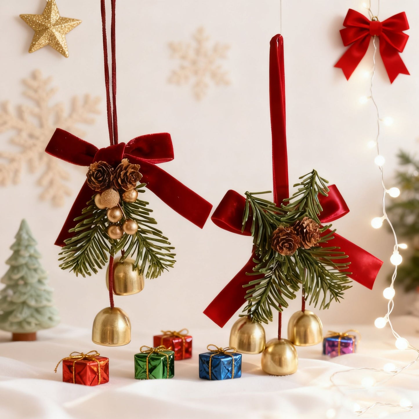 Merry Christmas Decoration Bow Bell Hanging Xmas Tree Pendant for Home Decor New Year 2026 Navidad DIY Christmas Gifts Ornament