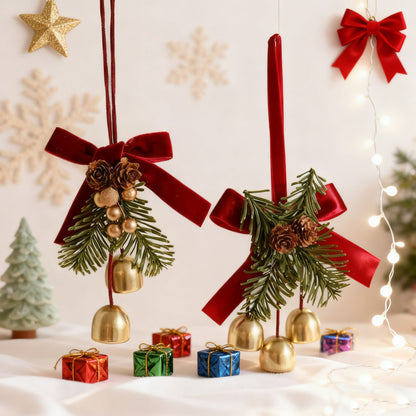 Merry Christmas Decoration Bow Bell Hanging Xmas Tree Pendant for Home Decor New Year 2026 Navidad DIY Christmas Gifts Ornament