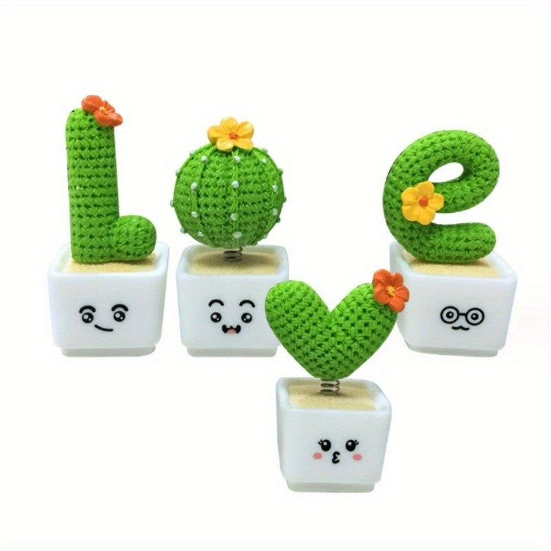 1 Set of 4, Resin Succulent Cactus Mini Green Plant Car Office Home Living Room Crafts Creative Small Fresh Cactus Decoration