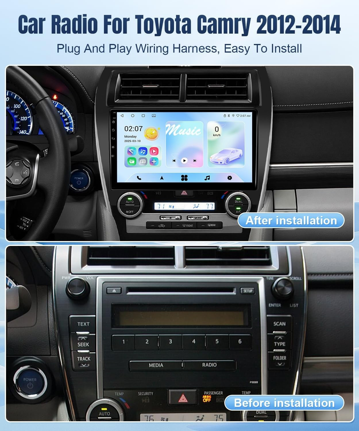 10.1inch Car Radio for Toyota Camry 2012 2013 2014 with Wireless Carplay Android Auto, Bluetooth WiFi GPS SWC, 2G+32G(NOT J.B.L)