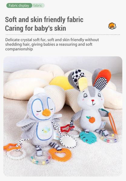 Chocalhos de Bebê Móbiles Desenho Animado Sino Animal Brinquedo Crianças Educação Precoce Desenvolvimento Sensorial Aperto de Mão Coelho Pinguim Chocalhos Brinquedos Presente
