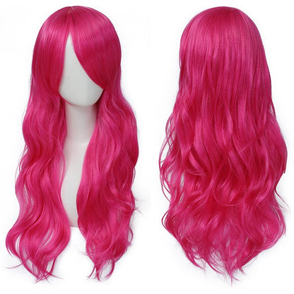Peruca Cosplay Anime Versátil Multicolorida Cabelo Longo Cacheado com Cabelo Levemente Cacheado Peruca de Fibra Sintética