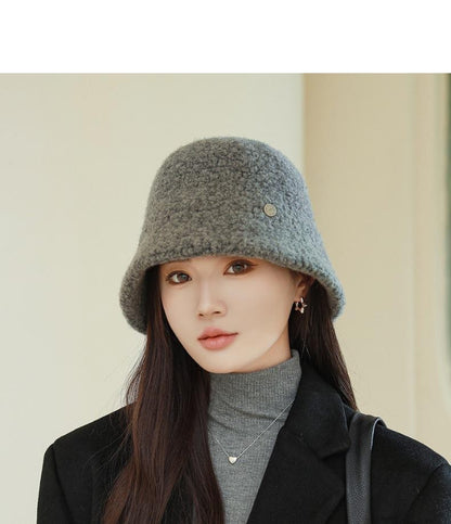 Chapéu Bucket Feminino Outono Inverno Lã Aba Larga Quebra-Sol Bob Cap Manter Quente Casual Vintage Acessórios de Chapéu Feminino
