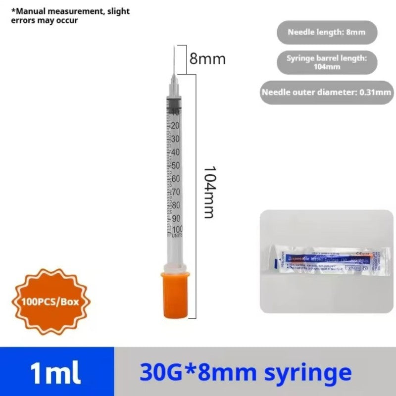 50 UNIDADES Seringa de insulina estéril descartável de 0,3ml/cc-29Gx13mm com agulha, embalada individualmente para medição de líquidos, alimentação de animais de estimação.