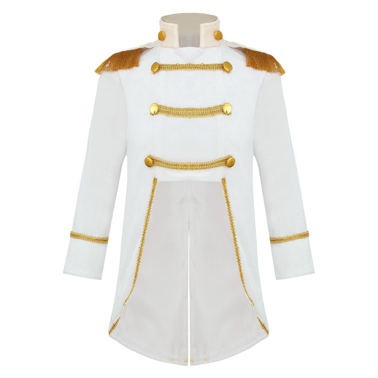 Little Boys Prince Cosplay Costume Long Sleeve Gold Fringe Braiding Velvet Tuxedo Tailcoat Royal Court Cosplay Jacket Dress Up