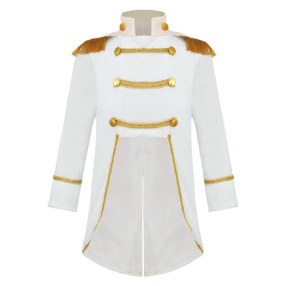 Little Boys Prince Cosplay Costume Long Sleeve Gold Fringe Braiding Velvet Tuxedo Tailcoat Royal Court Cosplay Jacket Dress Up