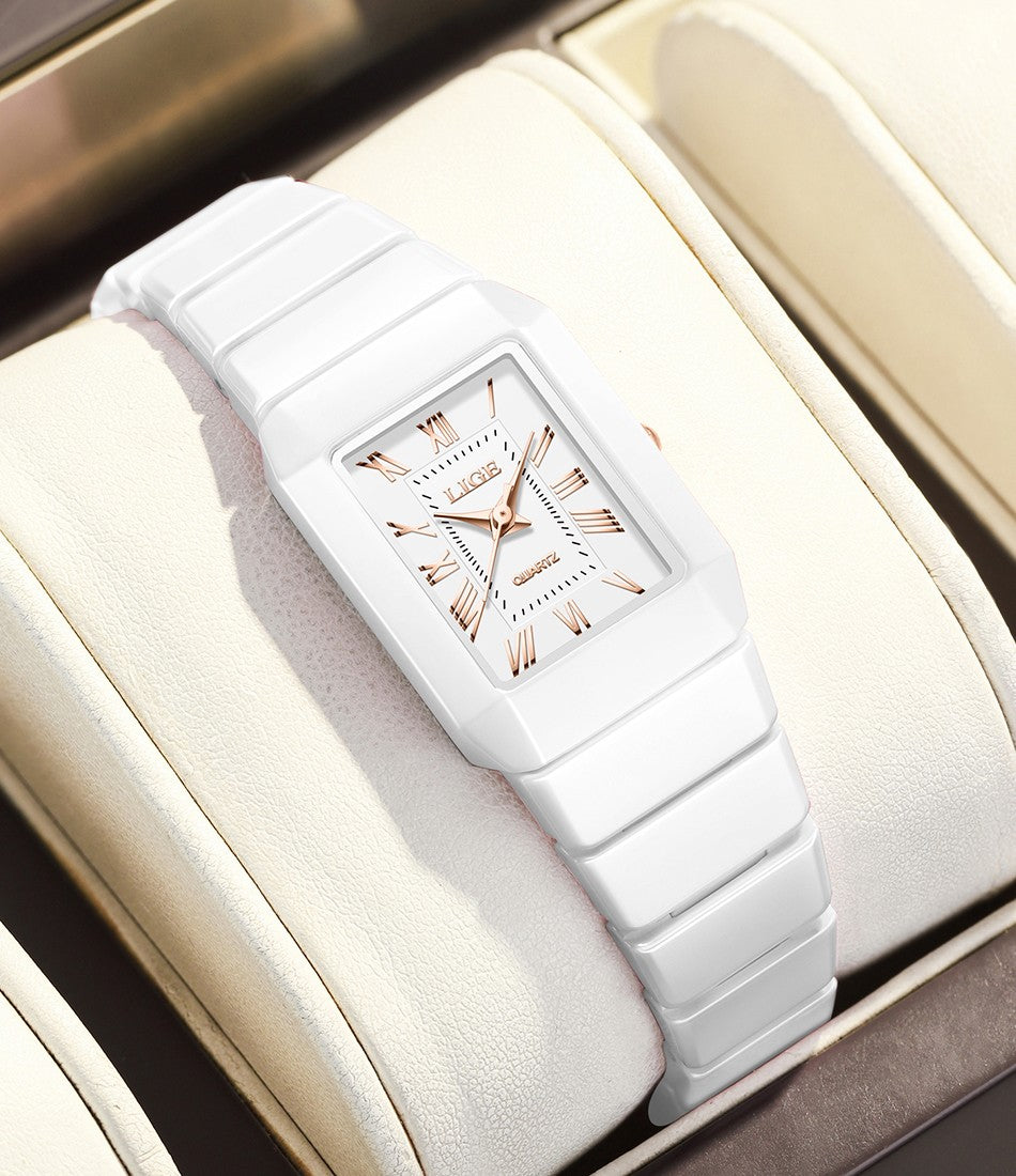 LIGE 2026 Women's Watch ceramic fashion quartz wristwatch elegant waterproof vintage watches ultra-thin Watch for Women reloj