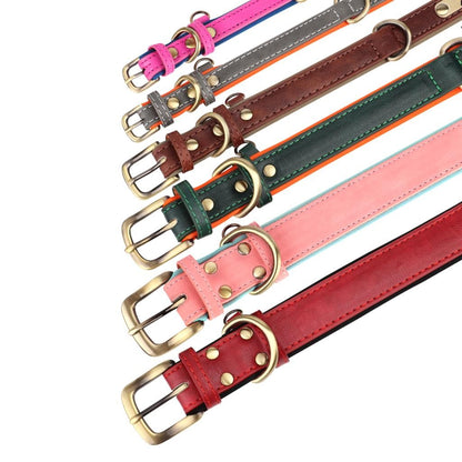 Conjunto Personalizado de Coleira e Guia de Couro para Cães Coleira de Couro Acolchoada Macia para Cães de Pequeno, Médio e Grande Porte com Placa de Identificação Grátis