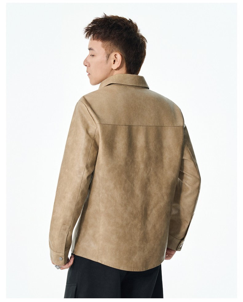 Men New Leather Jacket Men's Retro Black Classic Turn Collar Leather Jackets Trendy Cool Jacket Motorcycle Faux Leather Jacket