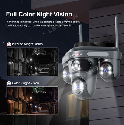 LS VISION Multiple Lens 3 Screen Wifi Outdoor Security Solar  Camera Panoramic Monitor Mobile   Siren Alarm Solar CCTV Camera