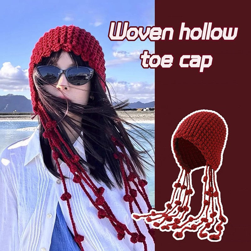 Autumn Winter Women's Hat Hand-knitted Woolen Tassel Cap Beanie Fashion Ear-protecting Cap Outdoor Warmth Headscarf Hat