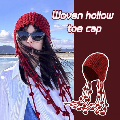 Autumn Winter Women's Hat Hand-knitted Woolen Tassel Cap Beanie Fashion Ear-protecting Cap Outdoor Warmth Headscarf Hat