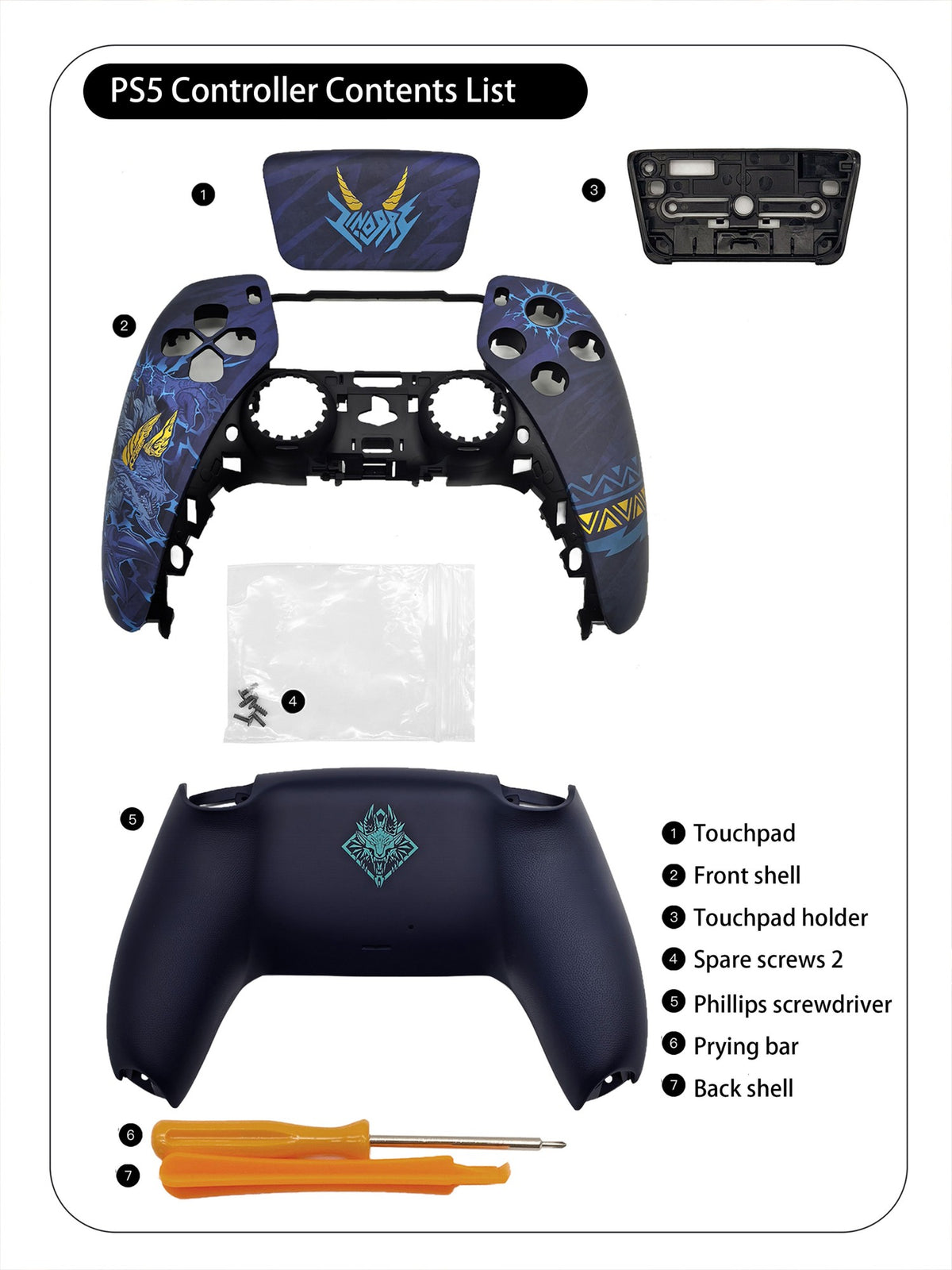 MH Foil Stamping PS5 Controller Shell Faceplate Cover with Touchpad for DualSense Controller, Replacement for BDM-010 to 050