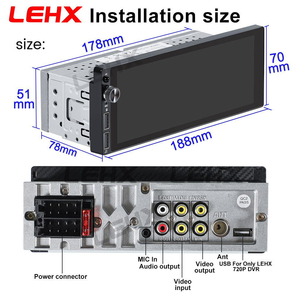 LEHX 1din 6.9 IPS Carplay Android Auto Car Radio Multimedia Single din Car Stereo MP3 MP5 Player Audio Headunit Touch Screen