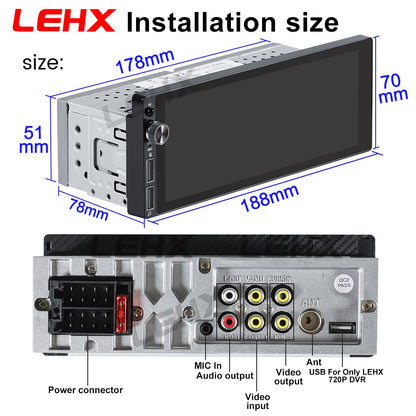 LEHX 1din 6.9 IPS Carplay Android Auto Car Radio Multimedia Single din Car Stereo MP3 MP5 Player Audio Headunit Touch Screen
