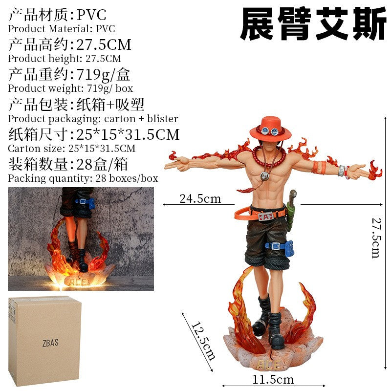 Anime One Piece Ace Glowing Figure 27cm Cross Arm Pose Night Light Decor Model