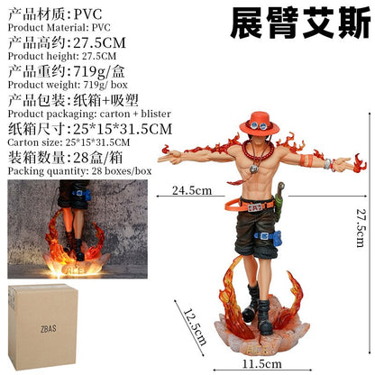 Anime One Piece Ace Glowing Figure 27cm Cross Arm Pose Night Light Decor Model