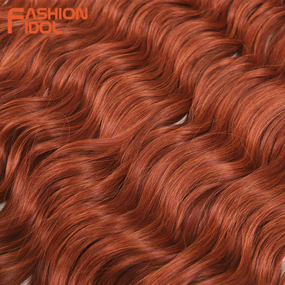 FASHION IDOL Cabelo de Crochê Torção Laranja Extensões de Cabelo Trançado de Onda Profunda Sintética Cabelo Onda de Água 24 Polegadas Fibra Resistente ao Calor