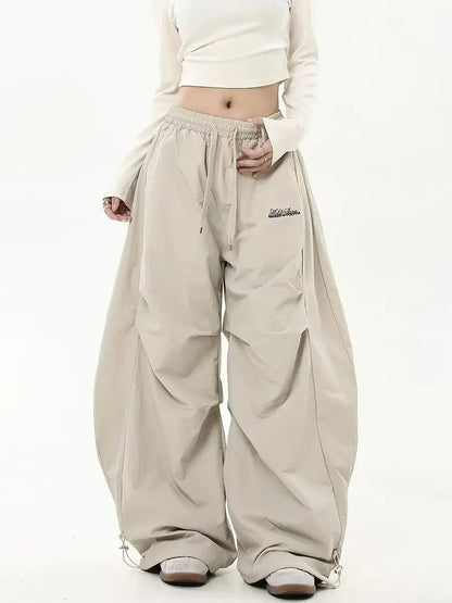 Retro Y2K Hip Hop Streetwear Casual Chic Matching Sweatpant Oversize Women's Wide Leg Pant Low Waist Drawstring Lady Cargo Pants