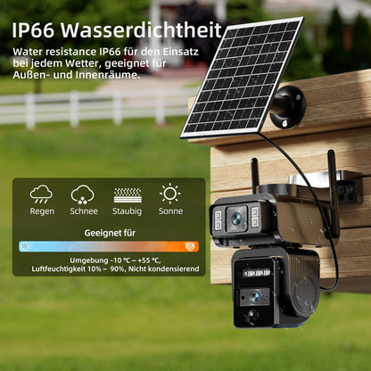 Câmera Solar de Lente Dupla Câmera de Segurança WIFI para Exterior Painel Solar com Bateria Câmeras IP PTZ de segurança CCTV