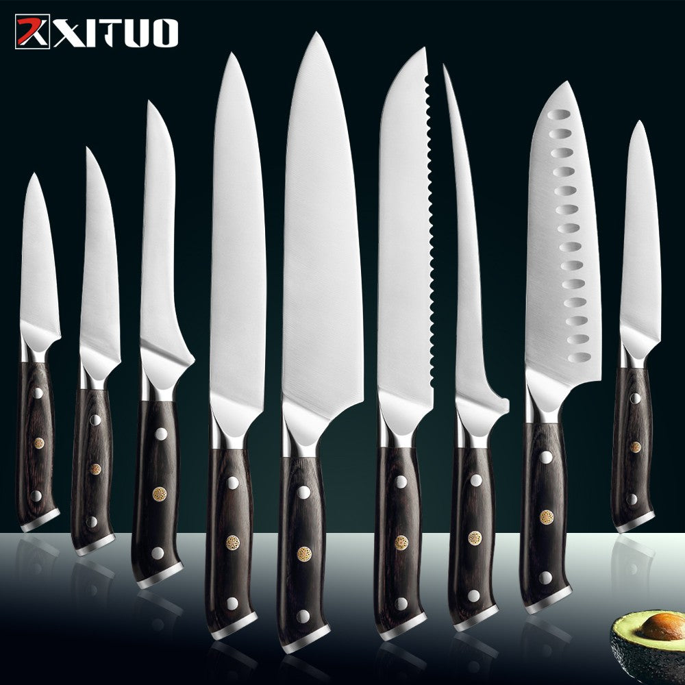 Facas de Cozinha Premium 1-9PEÇAS Conjunto de Facas Japonesas de Aço Inoxidável 5CR15 Incluindo Facas Santoku, Cutelo, Utilitária e de Desossar