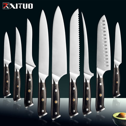 Facas de Cozinha Premium 1-9PEÇAS Conjunto de Facas Japonesas de Aço Inoxidável 5CR15 Incluindo Facas Santoku, Cutelo, Utilitária e de Desossar