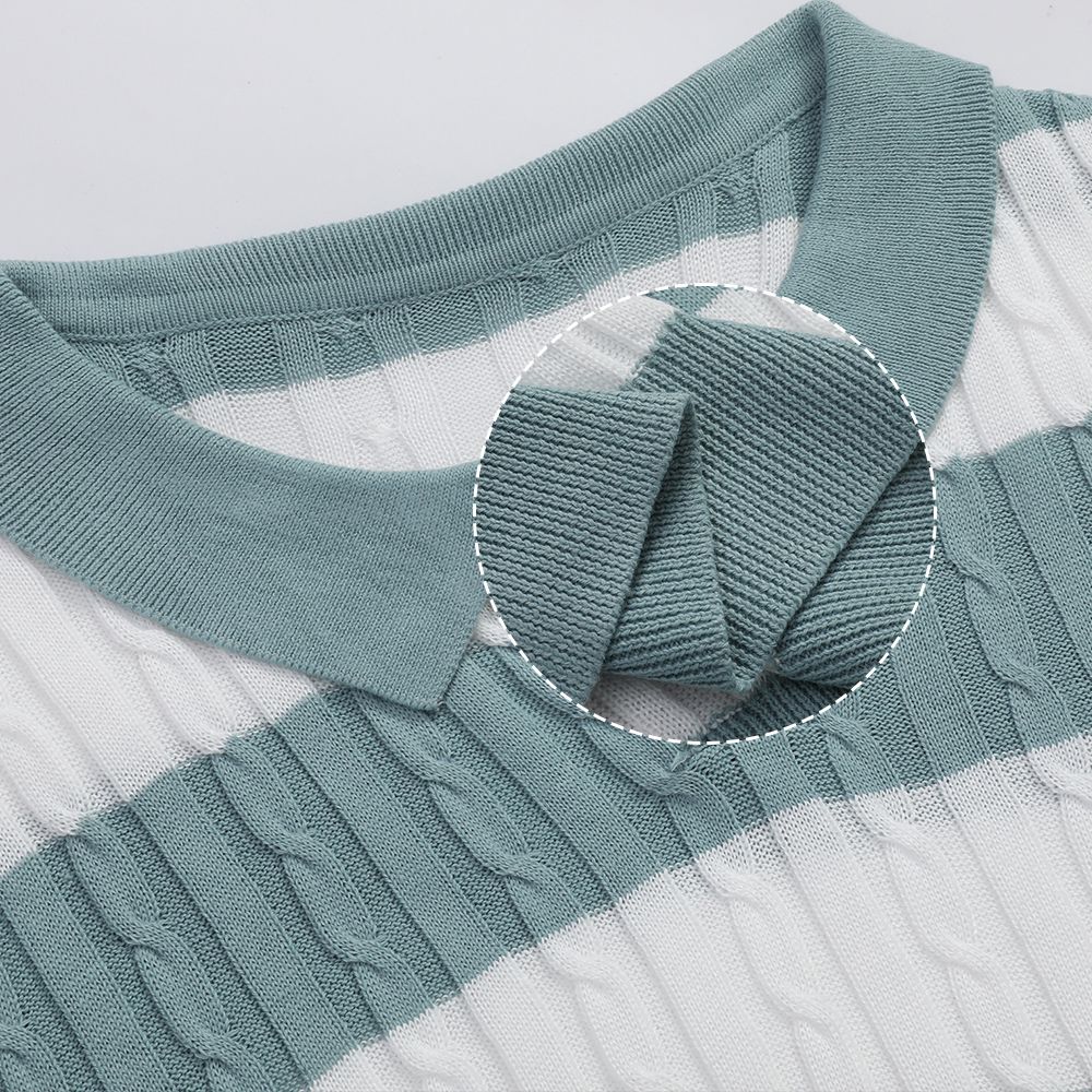 Men's Polo Short Sleeve Retro Knit Lapel Striped Short Sleeve Fashion Popular Knitwear Casual Breathable Top US Size