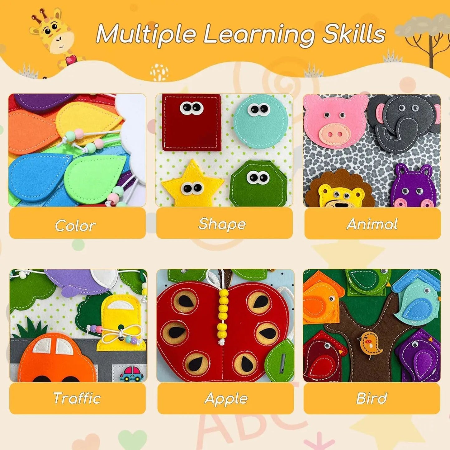 Montessori Busy Book for Toddlers,Educational Sensory Toy,Felt Quiet Book for Baby, Preschool Learning Activities for Kids Gift