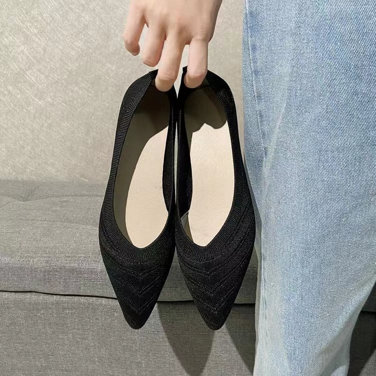 Women Pointed Toe Flat Shoes 2025 New Solid Color Knitted Slip on Shoes Casual Breathable Ballet Flats Women Flat Loafers Shoes