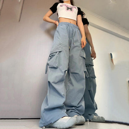 Ripped Y2K Women Cargo Pants Fashion Vintage Hip Hop Loose High Waist Pocket Baggy Pant Casual Streetwear Drawstring Sweatpant