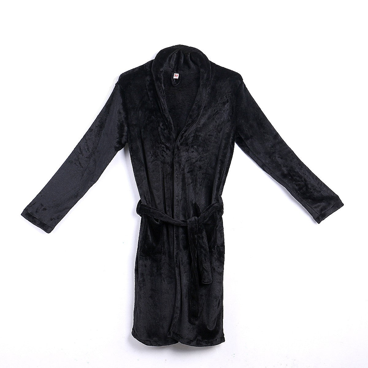 Casaul Men's Plush Shawl BathRobes with Sashes Men Soft Long Sleeve 2 Side Pockets Cloak Winter Solid Warm Dressing Gown M-XXL