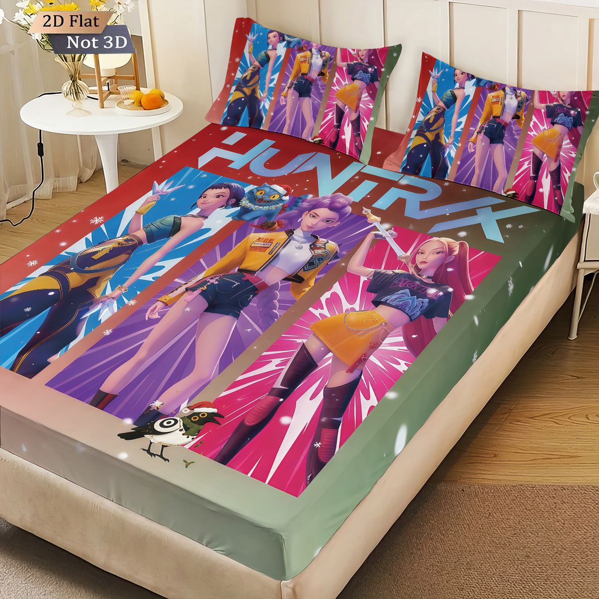 Conjunto de Lençóis Sem Lascas Estampados K-Pop Demon Hunters com 3 Peças e Vários Tamanhos de Capa de Cama Decoração de Cama Lavável à Máquina
